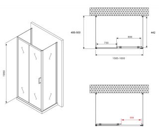Душевой уголок ABBER Schwarzer Diamant AG30160B-S50B-S50B 160x50см чёрный